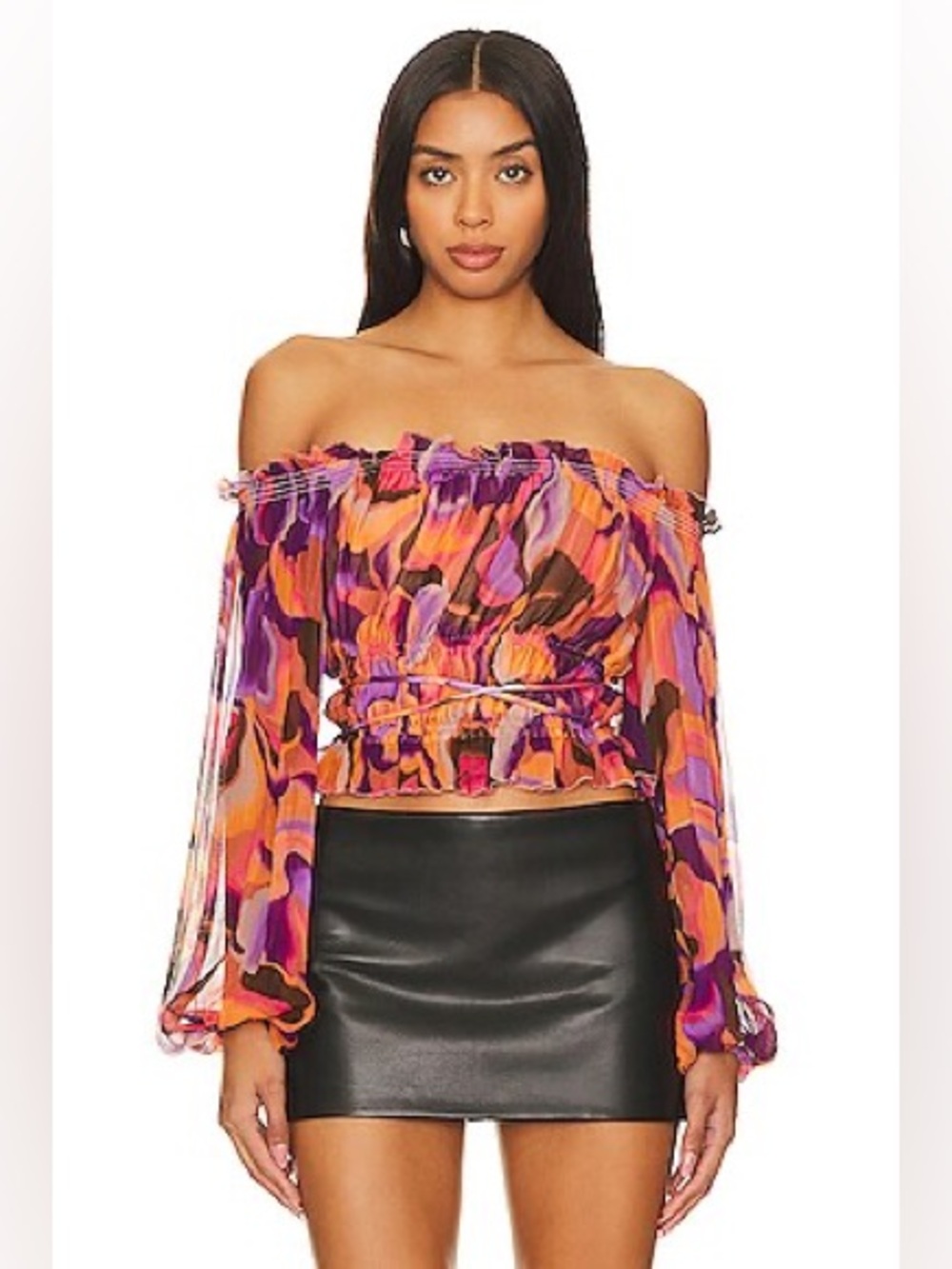 Camila Coelho Freyja Off Shoulder Top in Orange Bold Blooms